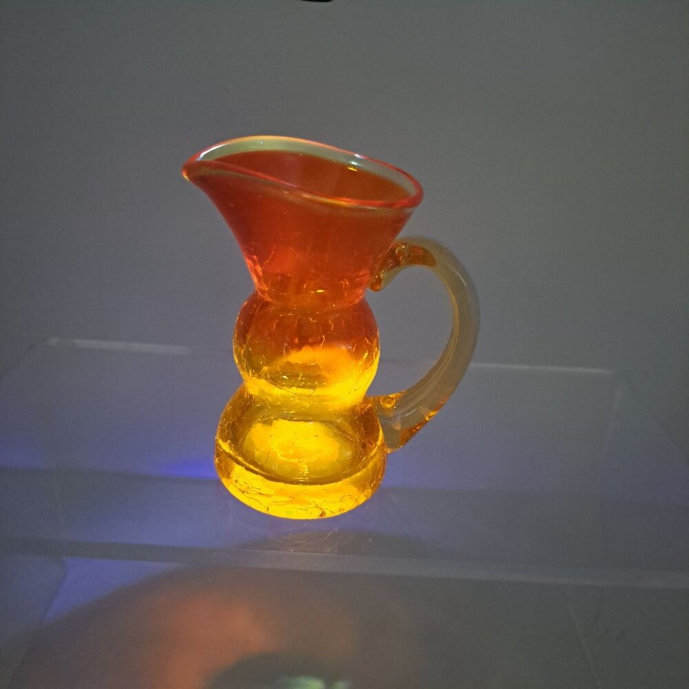 Hand Blown Small Amberina Crackle Glass Creamer Pitcher